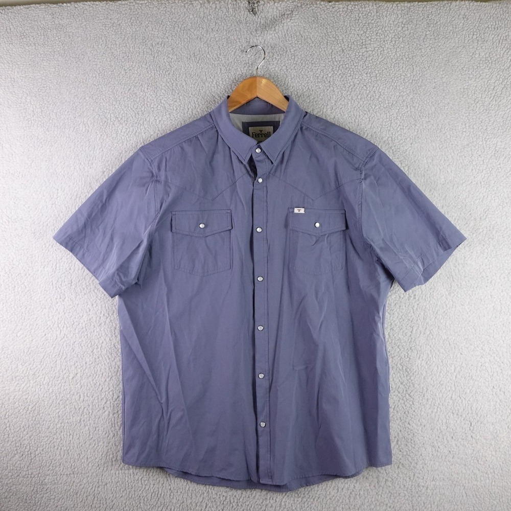 Ferrell Vented Pearl Snap Shirt Blue Short Sleeve‎ Western Womens 2XL Fishing